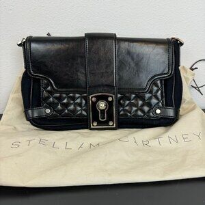 Stella McCartney Black Clasp Quilted Wool Shoulder Bag Purse